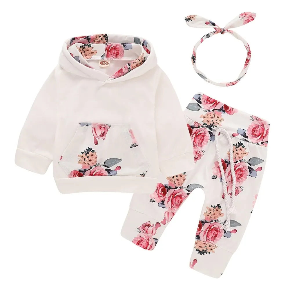 3 Piece Hooded Long Sleeve Pant & Bow Set