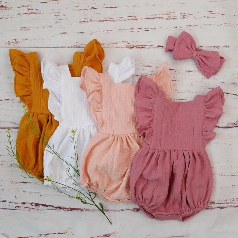 Organic Cotton Baby Girl Romper With Bow