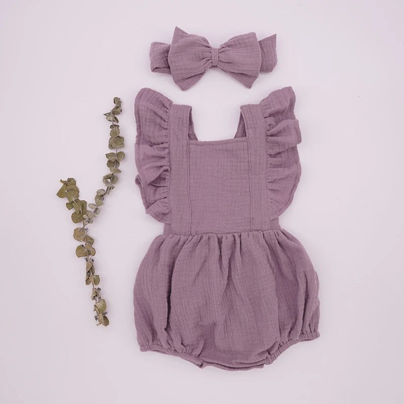 Organic Cotton Baby Girl Romper With Bow
