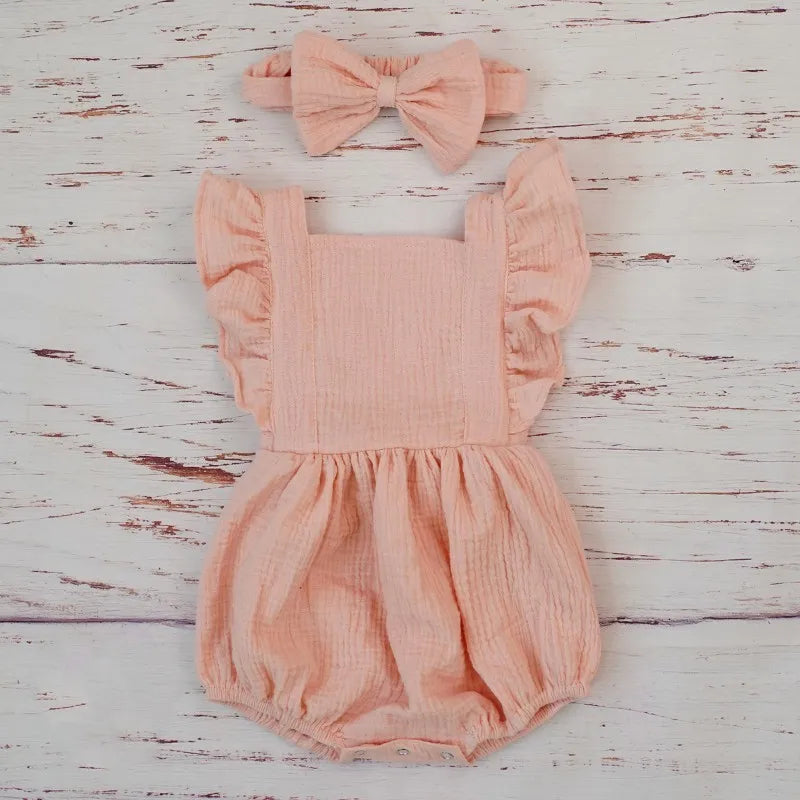 Organic Cotton Baby Girl Romper With Bow