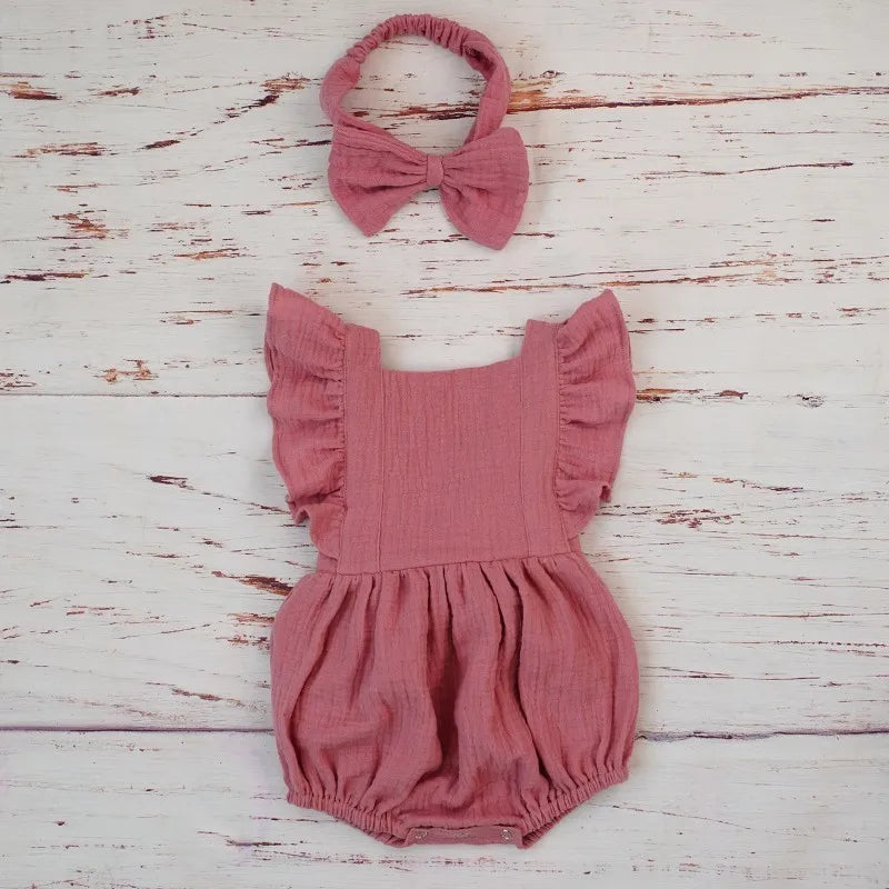 Organic Cotton Baby Girl Romper With Bow
