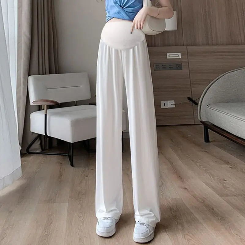 Maternity Wide Leg Pants High Waist Over Belly