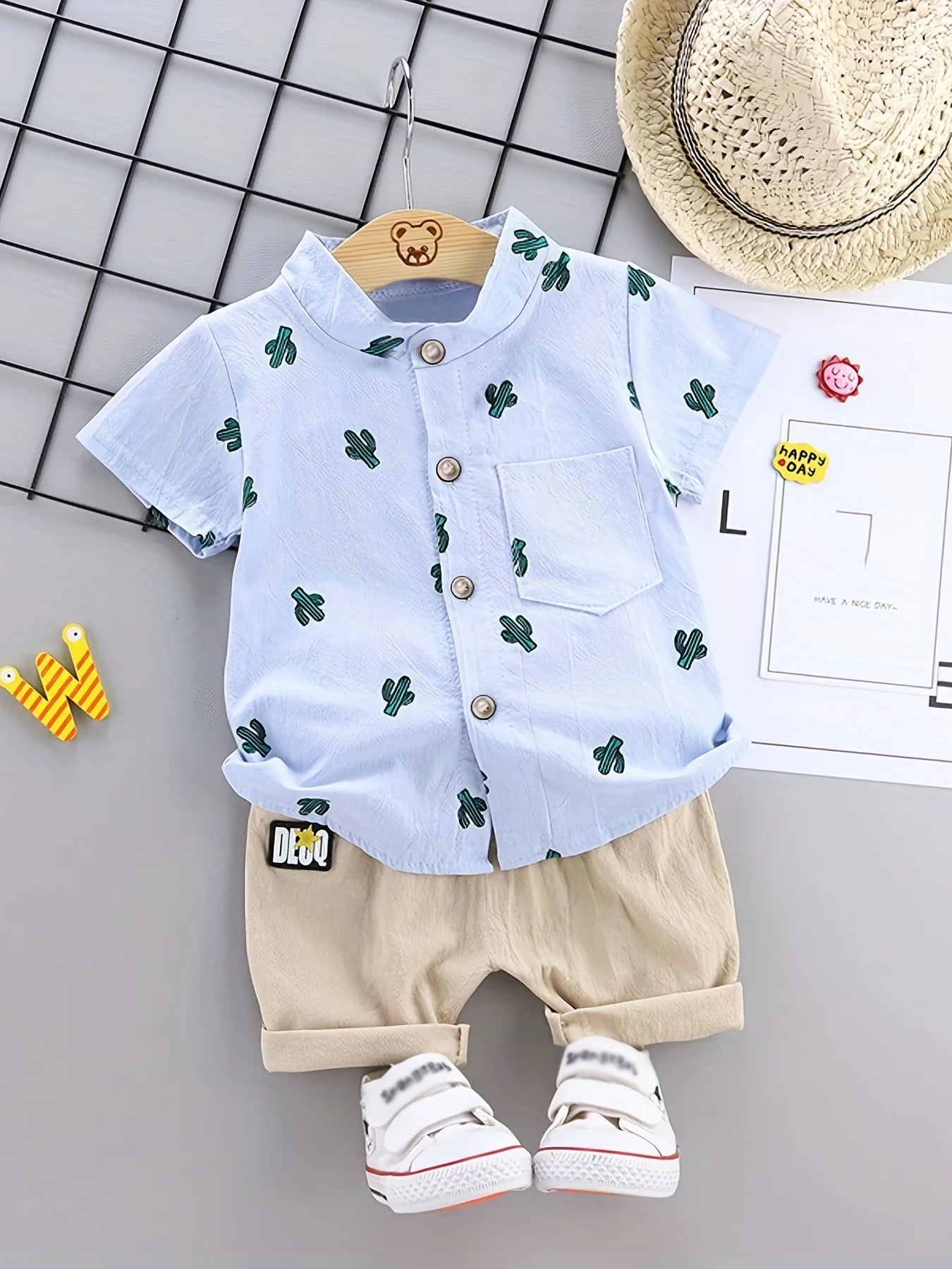 Cactus Pattern Short Sleeve Shirt And Shorts Set