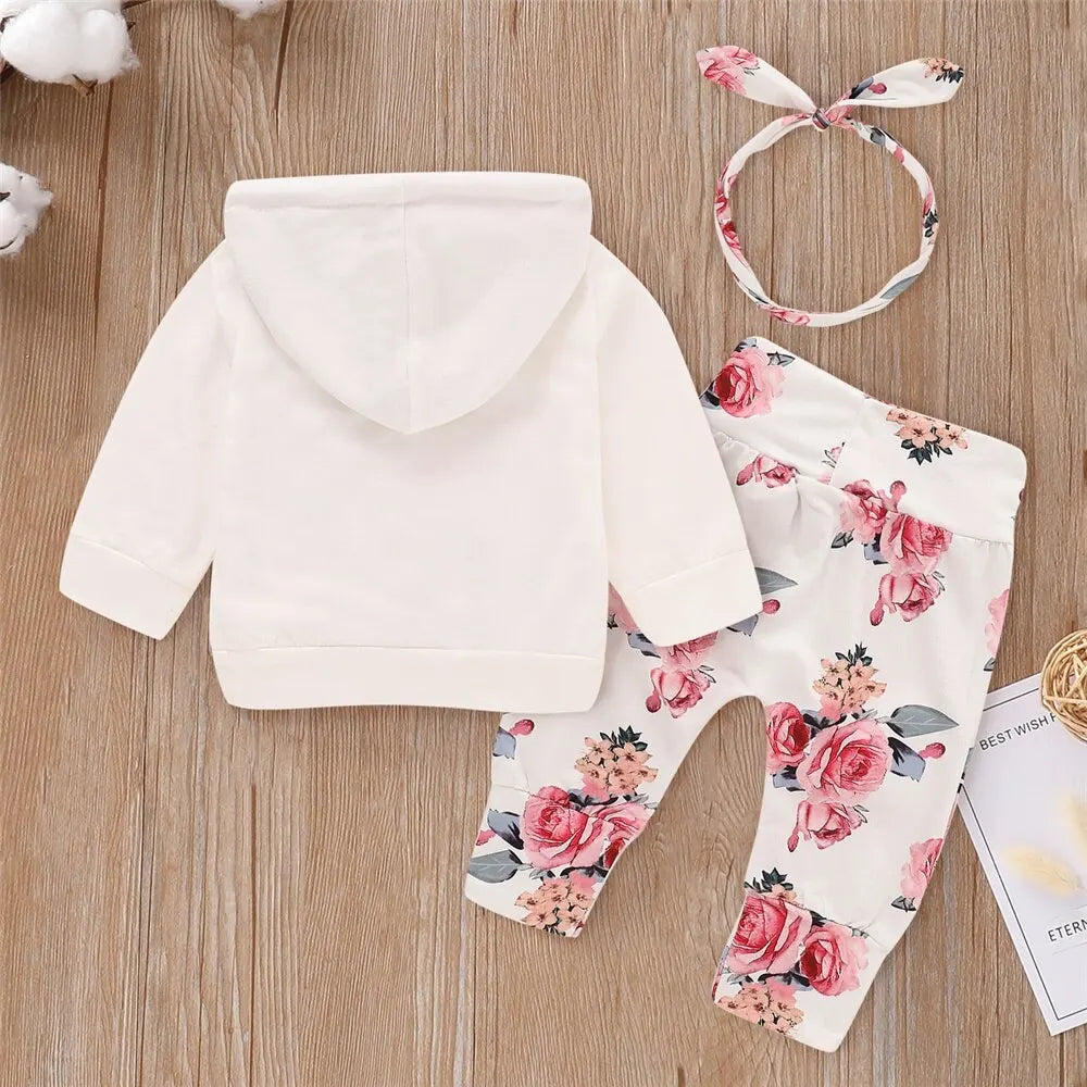 3 Piece Hooded Long Sleeve Pant & Bow Set