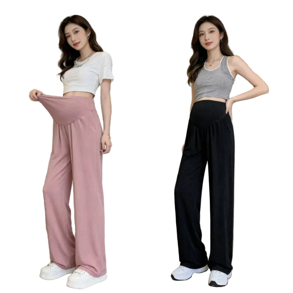 Maternity Wide Leg Pants High Waist Over Belly