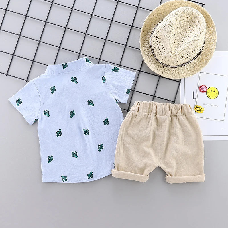 Cactus Pattern Short Sleeve Shirt And Shorts Set