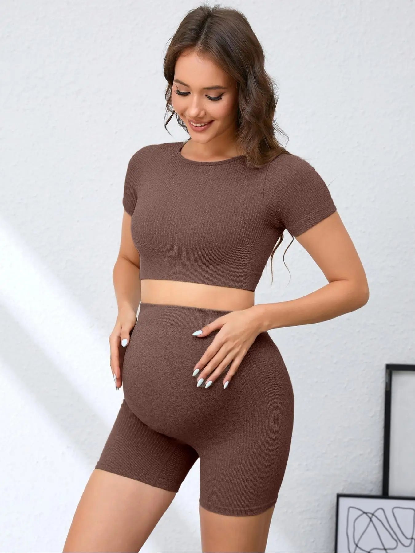Maternity Seamless Yoga Shorts & Top Set