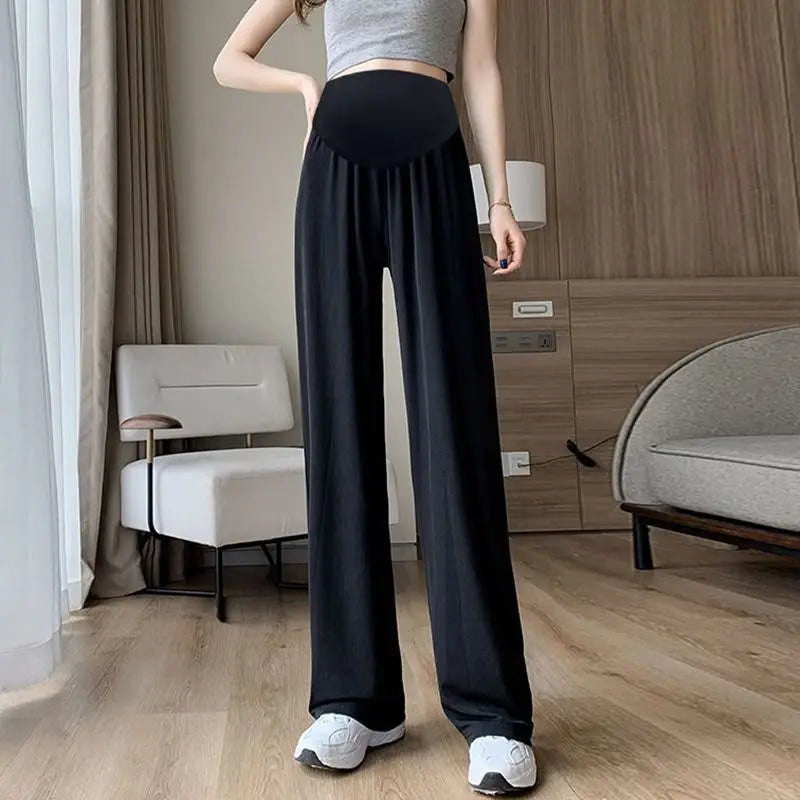 Maternity Wide Leg Pants High Waist Over Belly