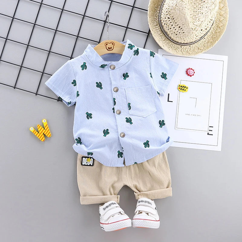 Cactus Pattern Short Sleeve Shirt And Shorts Set