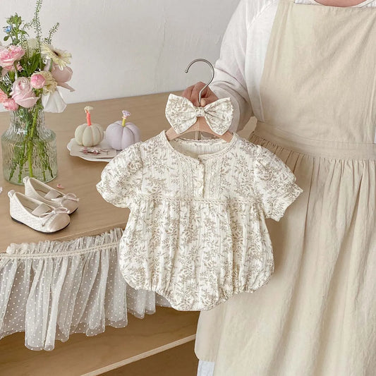 Fall Crepe Floral Short Sleeve Jumpsuit with Bow