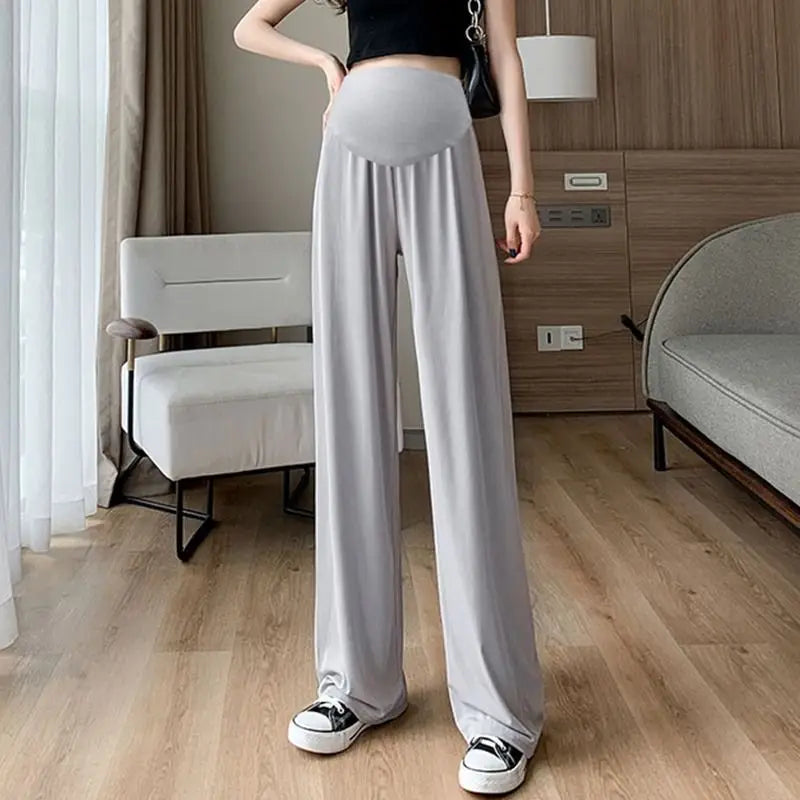 Maternity Wide Leg Pants High Waist Over Belly