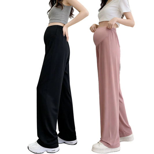 Maternity Wide Leg Pants High Waist Over Belly