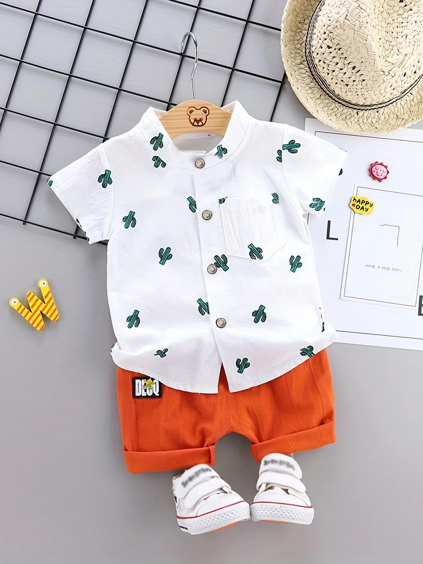 Cactus Pattern Short Sleeve Shirt And Shorts Set