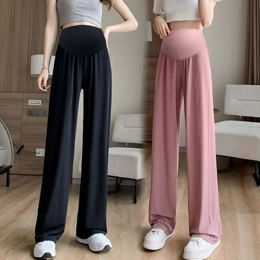 Maternity Wide Leg Pants High Waist Over Belly