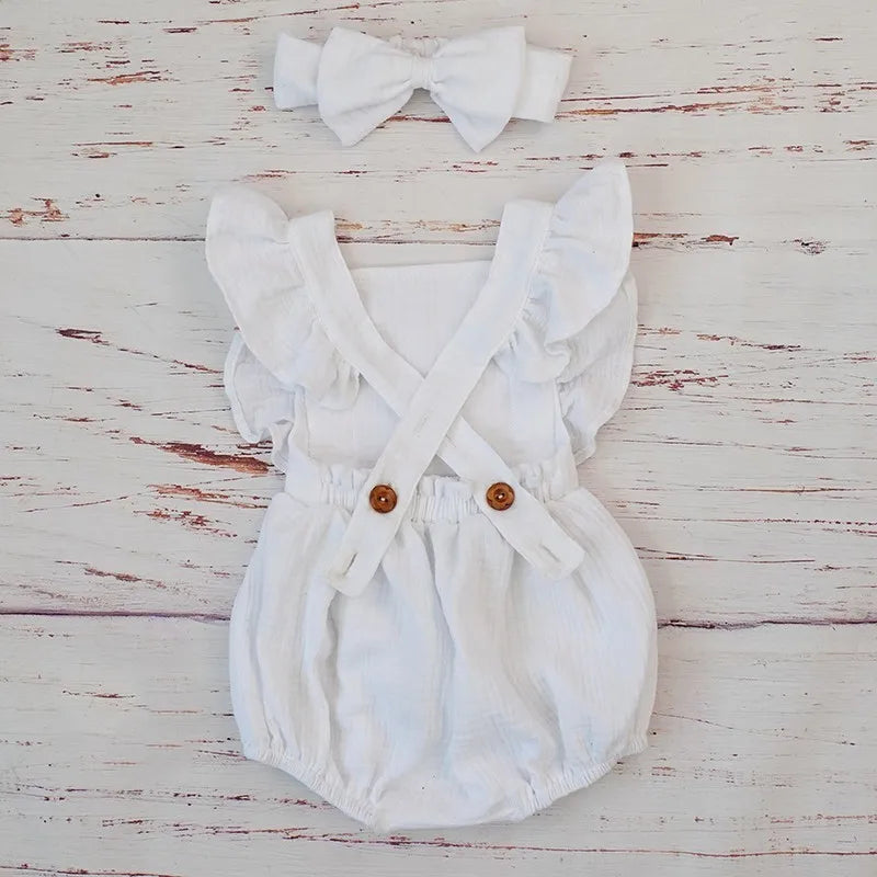 Organic Cotton Baby Girl Romper With Bow