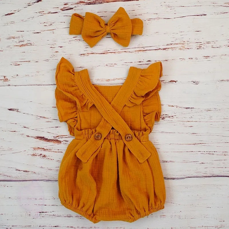 Organic Cotton Baby Girl Romper With Bow
