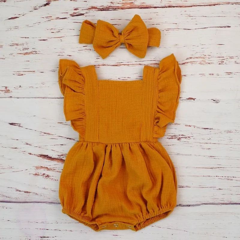 Organic Cotton Baby Girl Romper With Bow